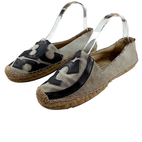 Tory Burch Shoes - Tory Burch Logo Espadrille Flats Black Cream Womens Size 7.5